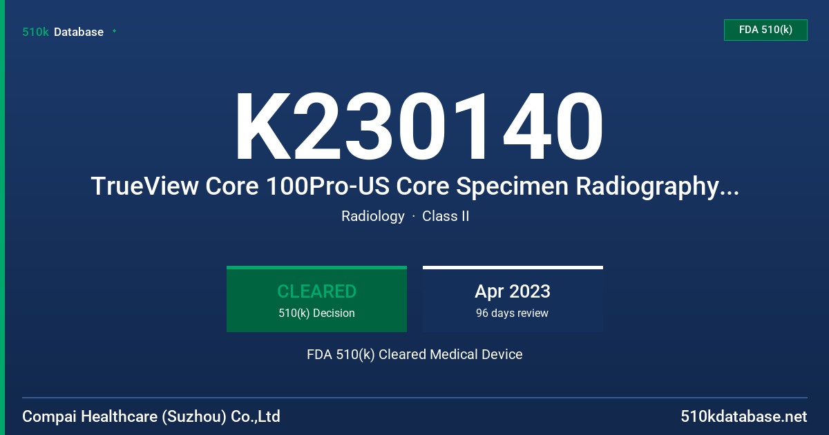 K230140 TrueView Core 100Pro-US Core Specimen Radiography System (TrueView Core 100Pro-US) FDA 510(k) Cleared Medical Device