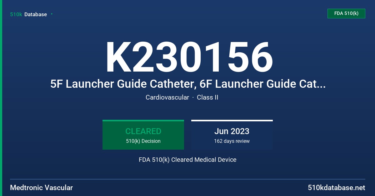 K230156 5F Launcher Guide Catheter, 6F Launcher Guide Catheter, 7F Launcher Guide Catheter, 8F Launcher Guide Catheter FDA 510(k) Cleared Medical Device