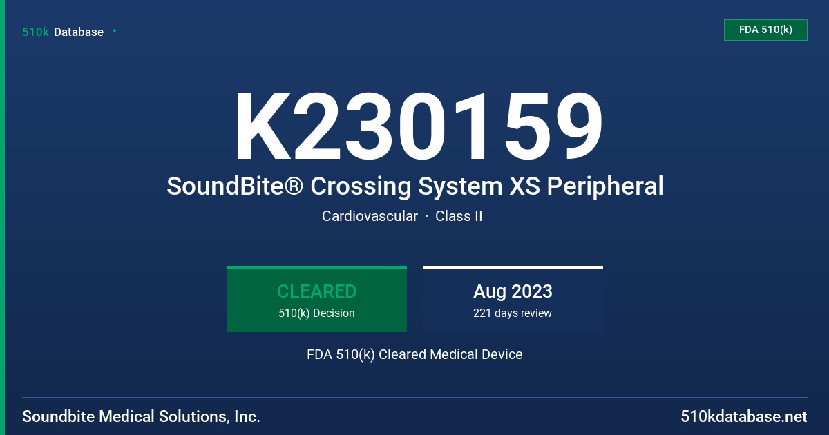K230159 SoundBite® Crossing System XS Peripheral FDA 510(k) Cleared Medical Device