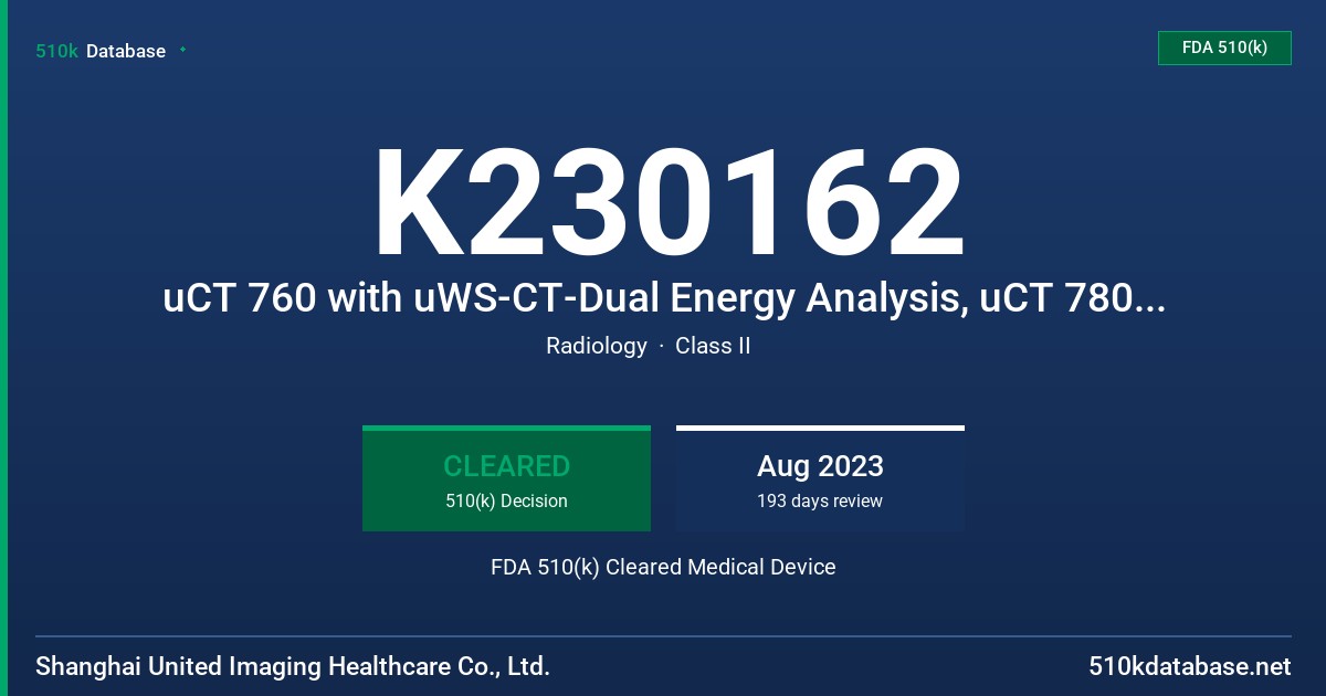 K230162 uCT 760 with uWS-CT-Dual Energy Analysis, uCT 780 with uWS-CT-Dual Energy Analysis FDA 510(k) Cleared Medical Device