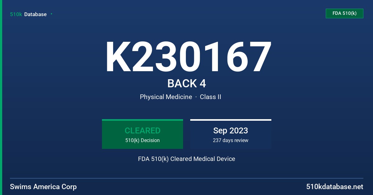 K230167 BACK 4 FDA 510(k) Cleared Medical Device