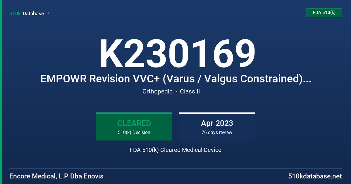 K230169 EMPOWR Revision VVC+ (Varus / Valgus Constrained), e+ Tibial Insert FDA 510(k) Cleared Medical Device