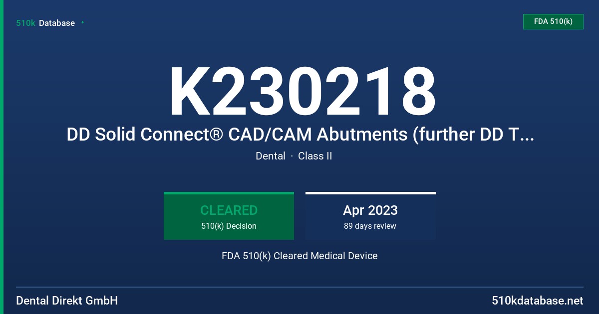 K230218 DD Solid Connect® CAD/CAM Abutments (further DD Ti-Base 2CUT series) FDA 510(k) Cleared Medical Device