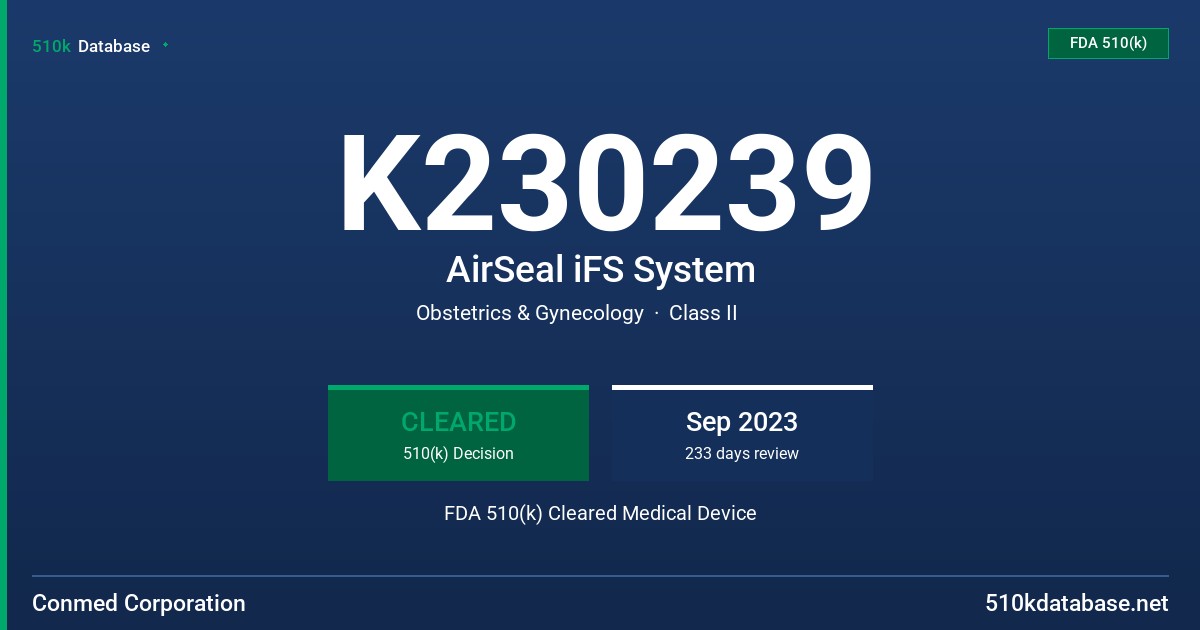 K230239 AirSeal iFS System FDA 510(k) Cleared Medical Device