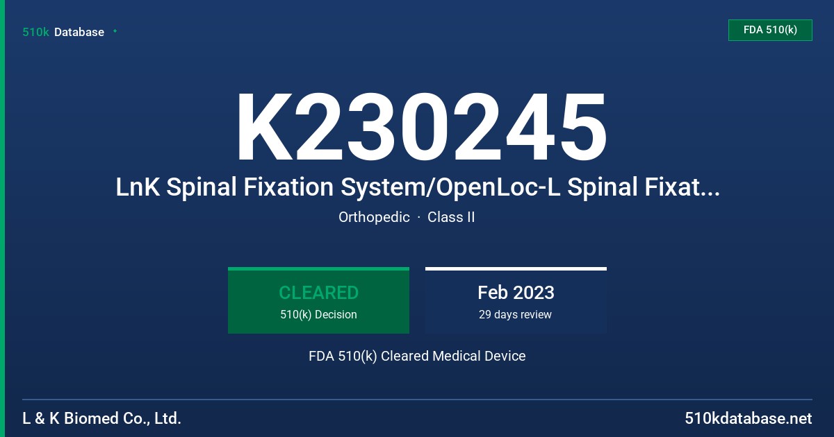 K230245 LnK Spinal Fixation System/OpenLoc-L Spinal Fixation System FDA 510(k) Cleared Medical Device