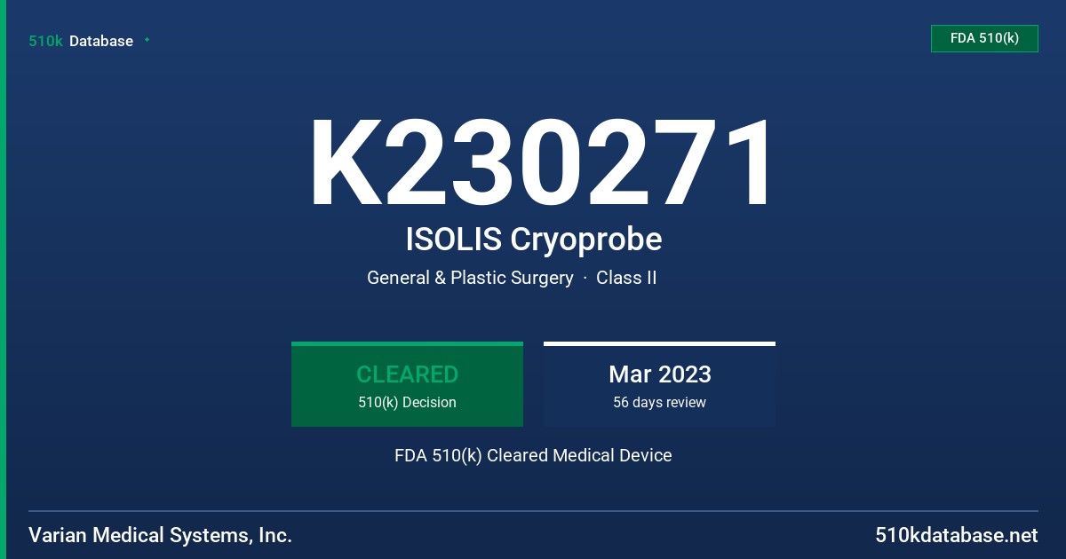 K230271 ISOLIS Cryoprobe FDA 510(k) Cleared Medical Device