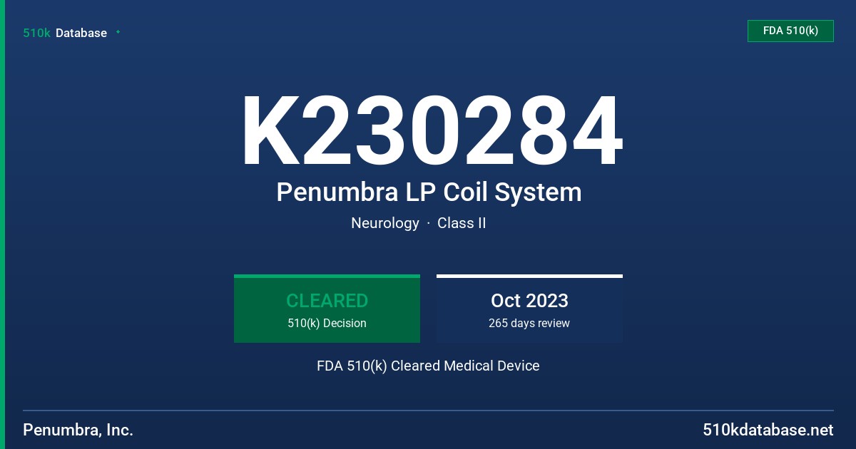 K230284 Penumbra LP Coil System FDA 510(k) Cleared Medical Device