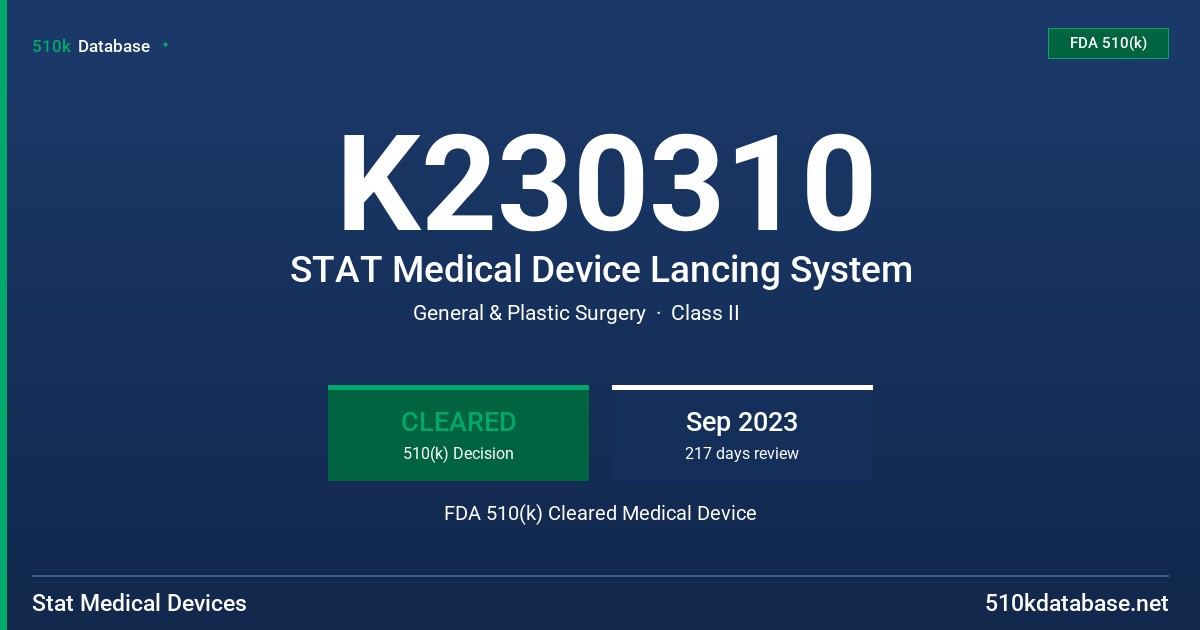 K230310 STAT Medical Device Lancing System FDA 510(k) Cleared Medical Device