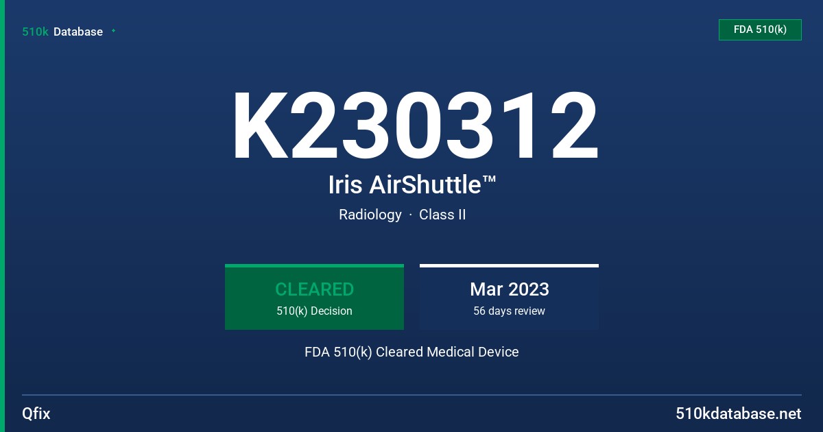 K230312 Iris AirShuttle™ FDA 510(k) Cleared Medical Device
