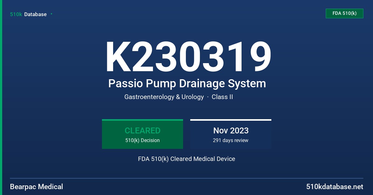 K230319 Passio Pump Drainage System FDA 510(k) Cleared Medical Device