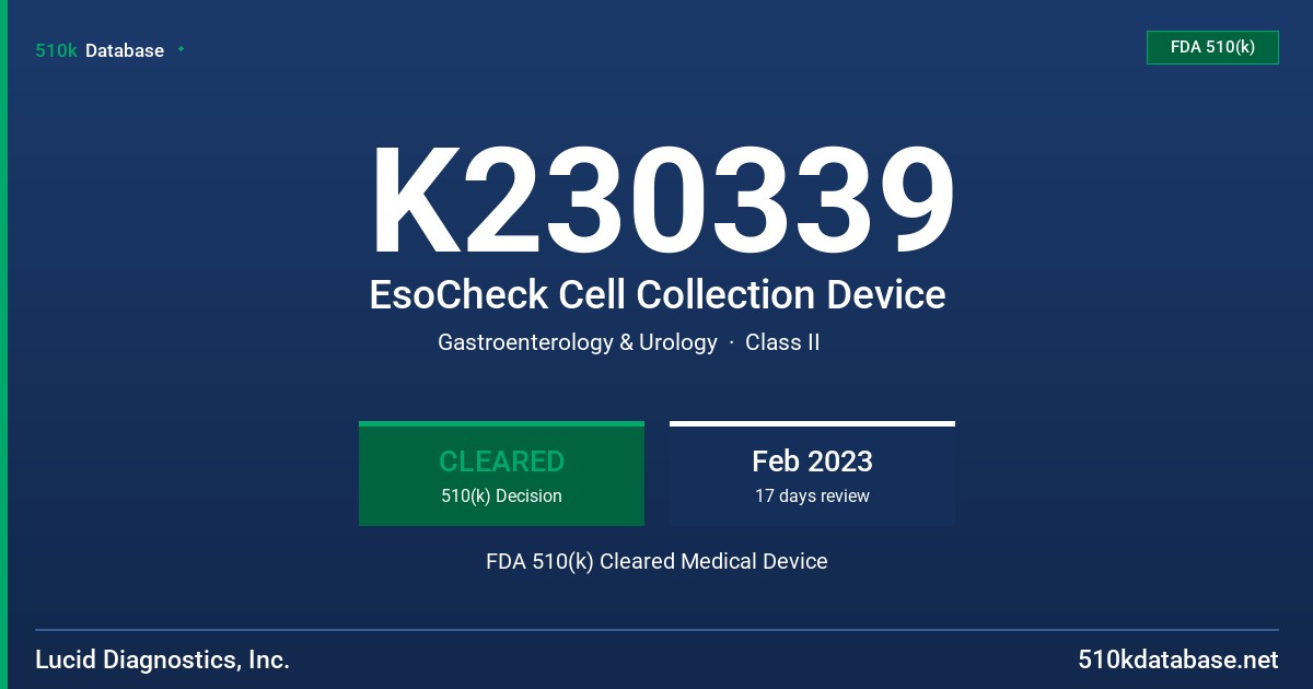 K230339 EsoCheck Cell Collection Device FDA 510(k) Cleared Medical Device