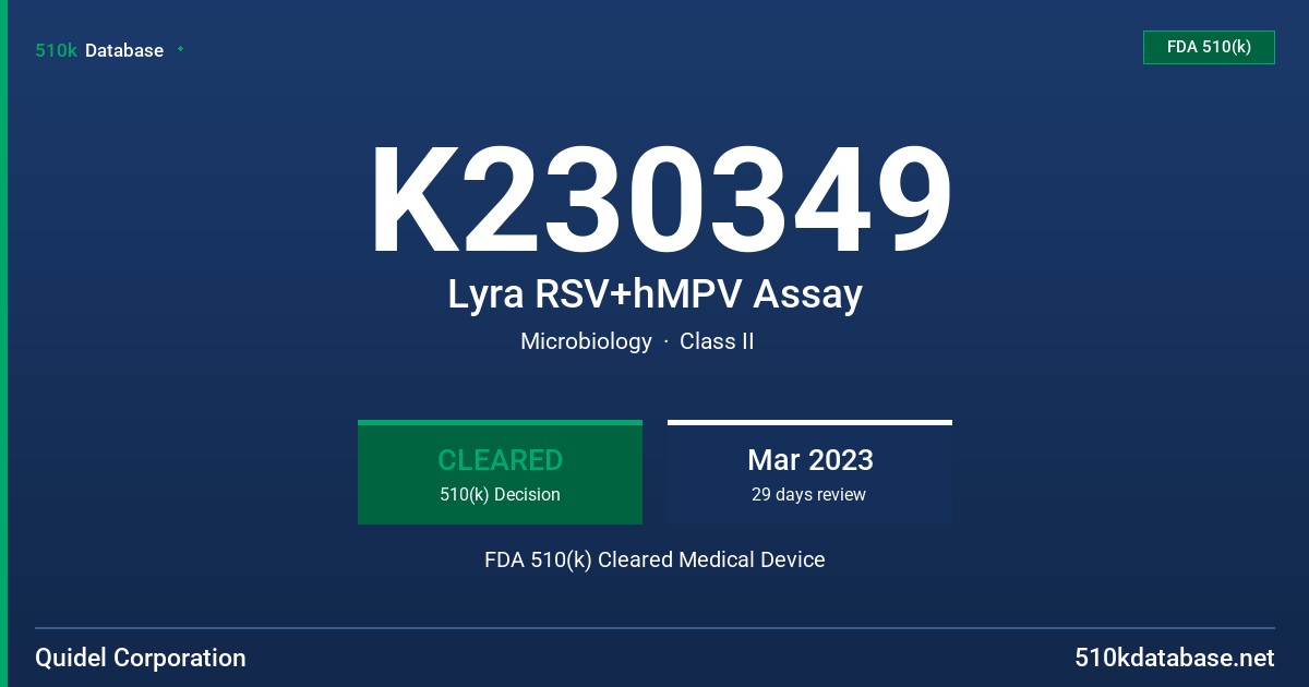 K230349 Lyra RSV+hMPV Assay FDA 510(k) Cleared Medical Device