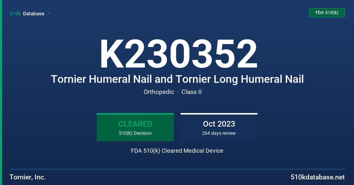 K230352 Tornier Humeral Nail and Tornier Long Humeral Nail FDA 510(k) Cleared Medical Device