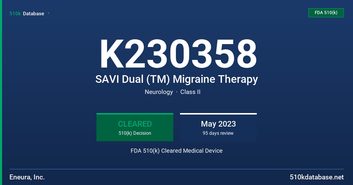 K230358 SAVI Dual (TM) Migraine Therapy FDA 510(k) Cleared Medical Device