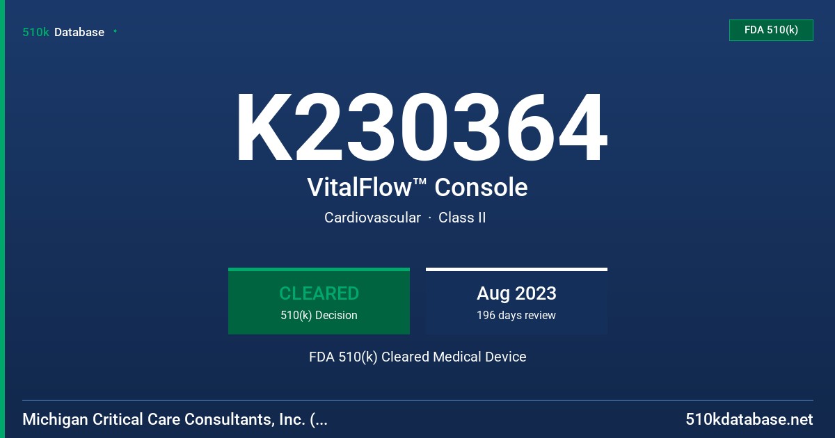 K230364 VitalFlow™ Console FDA 510(k) Cleared Medical Device