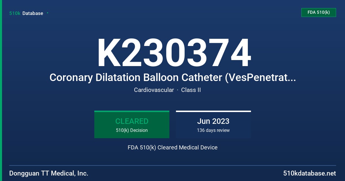 K230374 Coronary Dilatation Balloon Catheter (VesPenetrator®), Coronary Dilatation Balloon Catheter (VesTraveler®), Coronary Dilatation Balloon Catheter (VexPander®) FDA 510(k) Cleared Medical Device