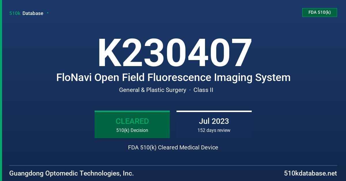 K230407 FloNavi Open Field Fluorescence Imaging System FDA 510(k) Cleared Medical Device