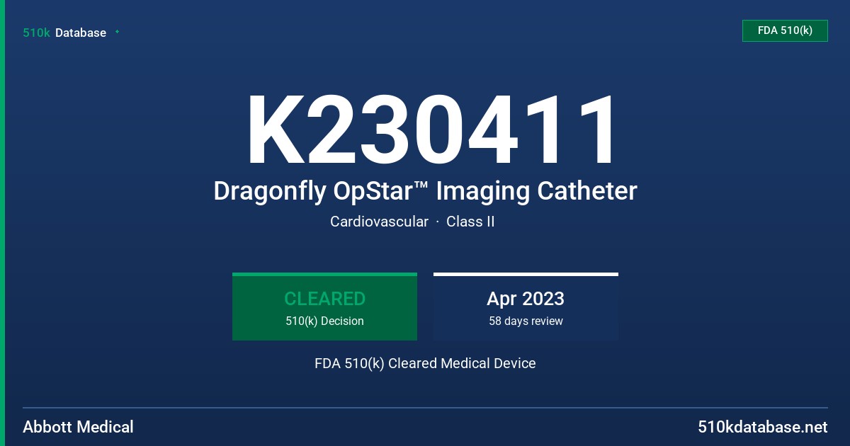 K230411 Dragonfly OpStar™ Imaging Catheter FDA 510(k) Cleared Medical Device