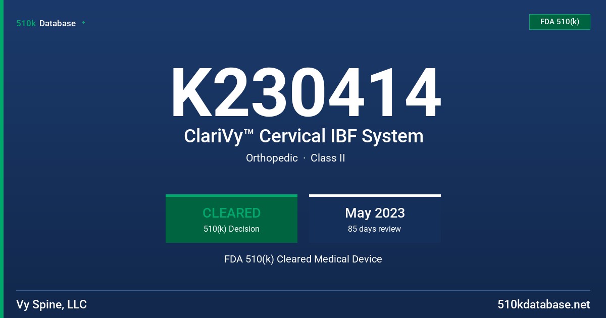 K230414 ClariVy™ Cervical IBF System FDA 510(k) Cleared Medical Device