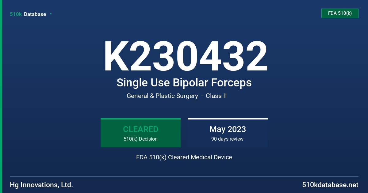 K230432 Single Use Bipolar Forceps FDA 510(k) Cleared Medical Device