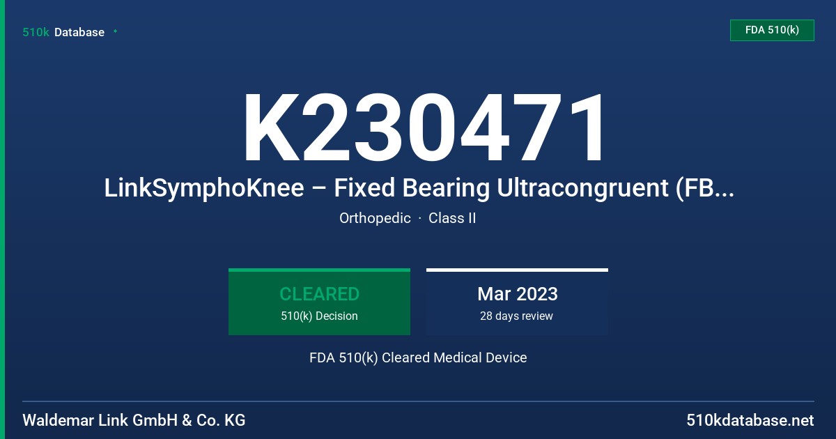 K230471 LinkSymphoKnee – Fixed Bearing Ultracongruent (FB UC) Articulating Surface FDA 510(k) Cleared Medical Device