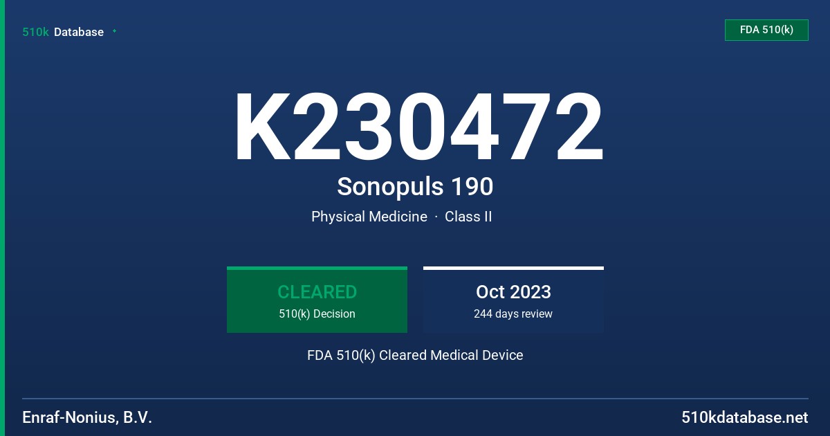 K230472 Sonopuls 190 FDA 510(k) Cleared Medical Device