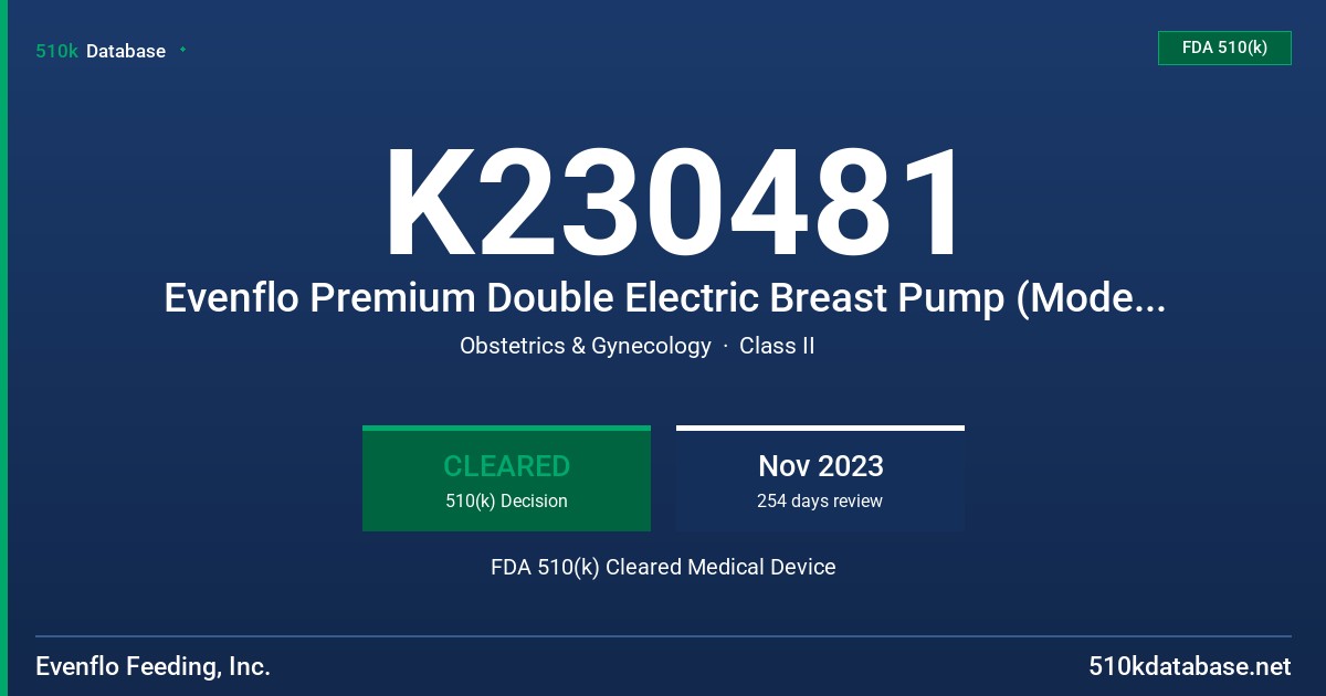 K230481 Evenflo Premium Double Electric Breast Pump (Model 4018) FDA 510(k) Cleared Medical Device