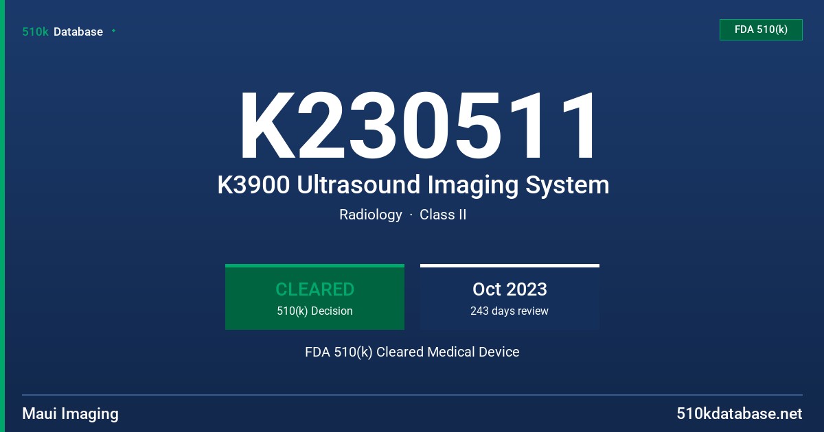 K230511 K3900 Ultrasound Imaging System FDA 510(k) Cleared Medical Device
