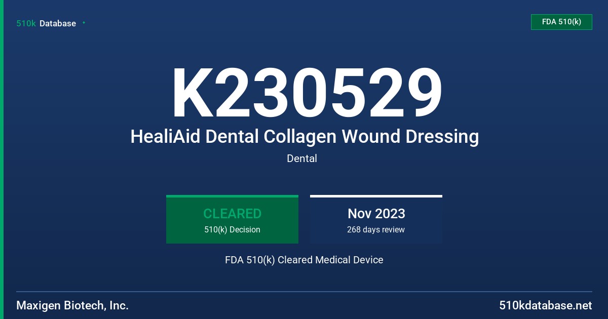K230529 HealiAid Dental Collagen Wound Dressing FDA 510(k) Cleared Medical Device
