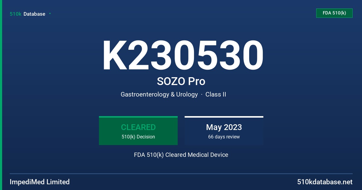 K230530 SOZO Pro FDA 510(k) Cleared Medical Device