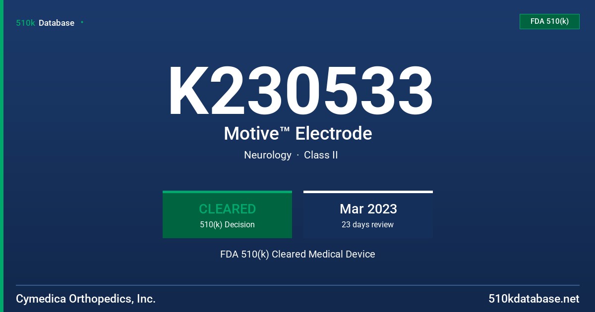 K230533 Motive™ Electrode FDA 510(k) Cleared Medical Device