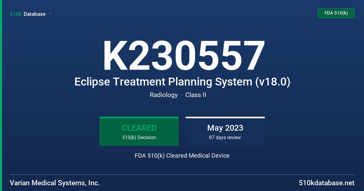 K230557 Eclipse Treatment Planning System (v18.0) FDA 510(k) Cleared Medical Device