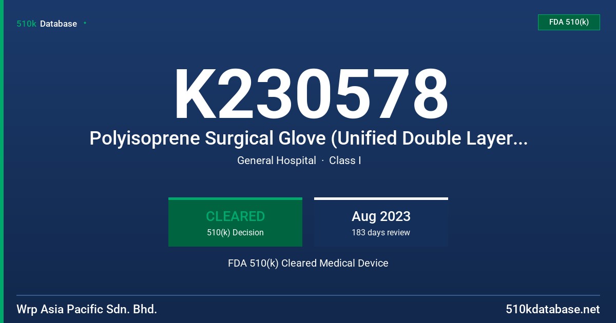 K230578 Polyisoprene Surgical Glove (Unified Double Layer), Sterile, Tested for Use with Chemotherapy Drugs and Fentanyl FDA 510(k) Cleared Medical Device