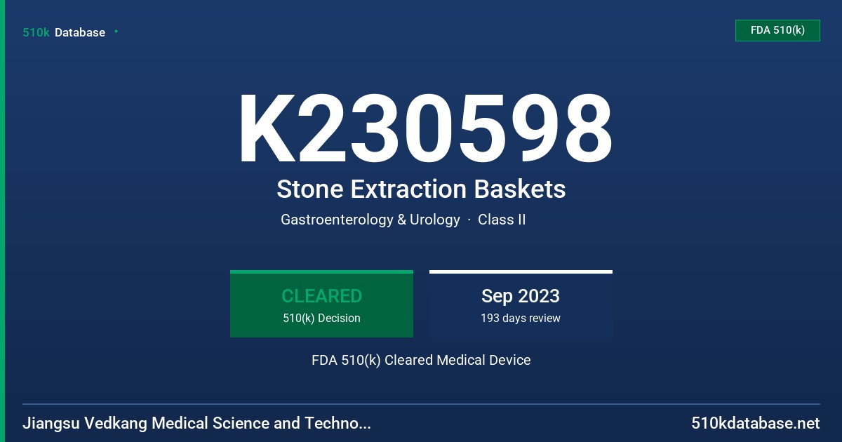 K230598 Stone Extraction Baskets FDA 510(k) Cleared Medical Device