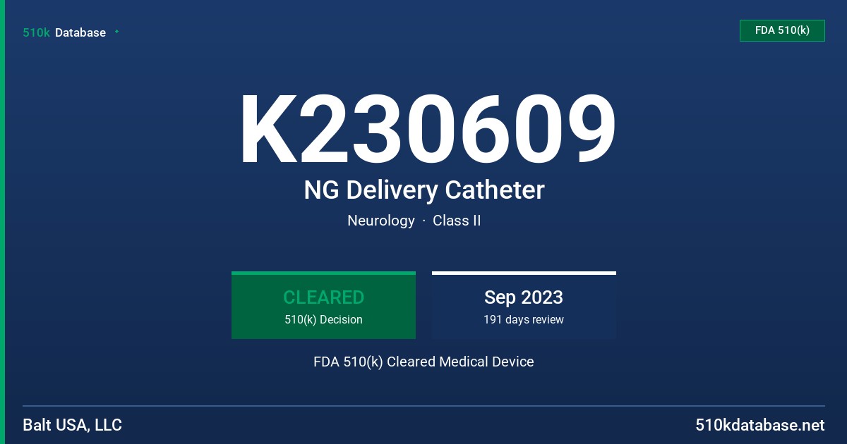 K230609 NG Delivery Catheter FDA 510(k) Cleared Medical Device