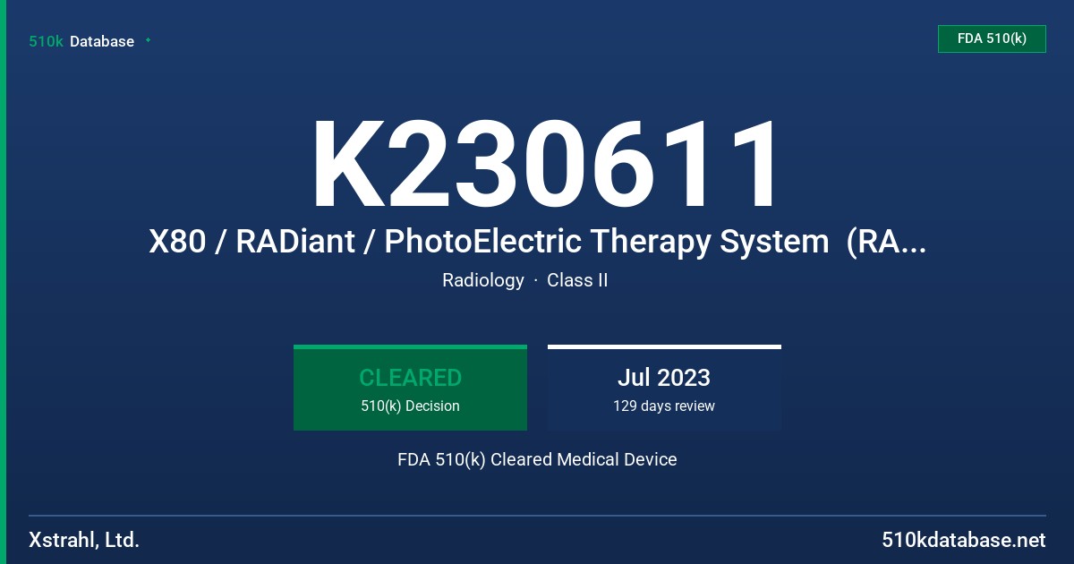 K230611 X80 / RADiant / PhotoElectric Therapy System  (RADiant Aura) FDA 510(k) Cleared Medical Device