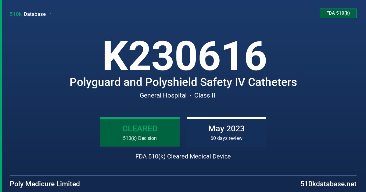 K230616 Polyguard and Polyshield Safety IV Catheters FDA 510(k) Cleared Medical Device