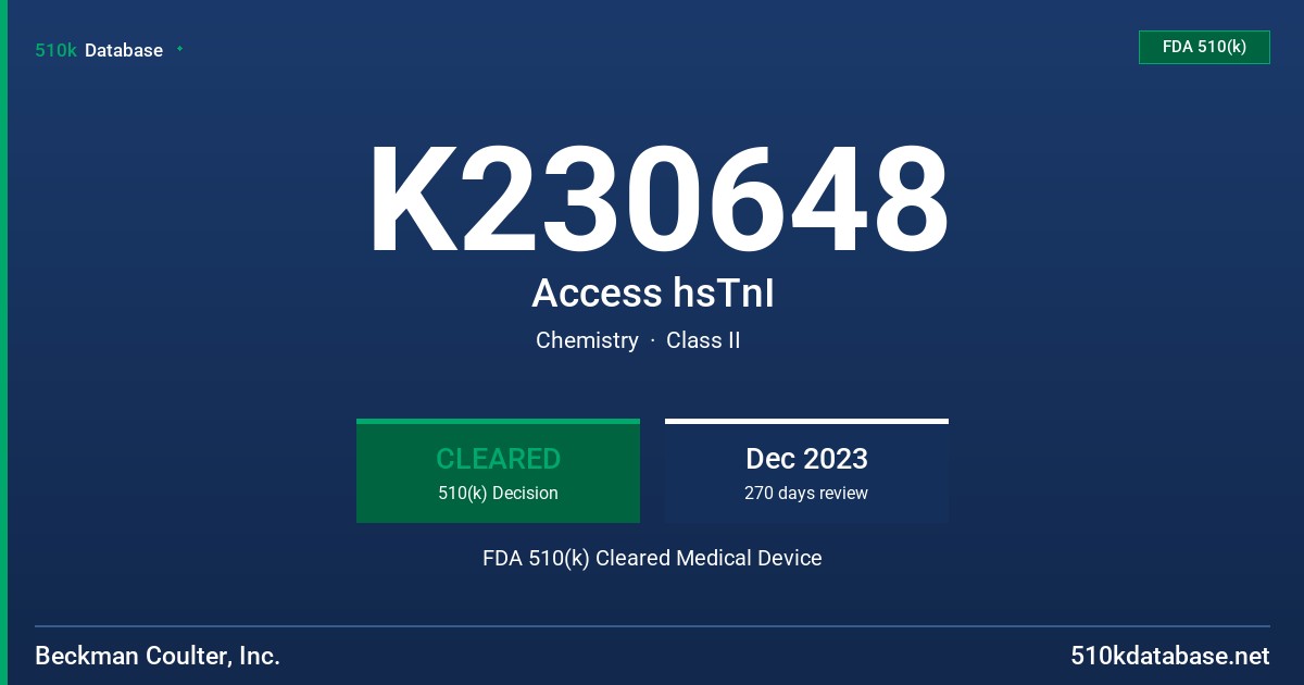 K230648 Access hsTnI FDA 510(k) Cleared Medical Device