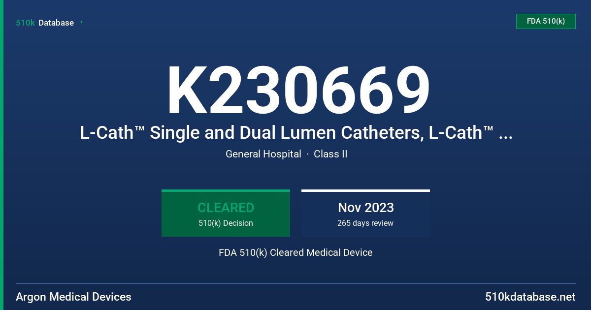 K230669 L-Cath™ Single and Dual Lumen Catheters, L-Cath™ Midline Catheters FDA 510(k) Cleared Medical Device