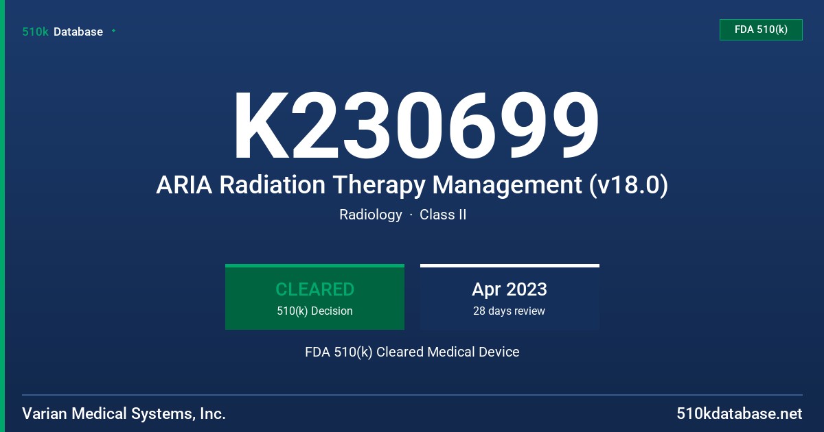 K230699 ARIA Radiation Therapy Management (v18.0) FDA 510(k) Cleared Medical Device