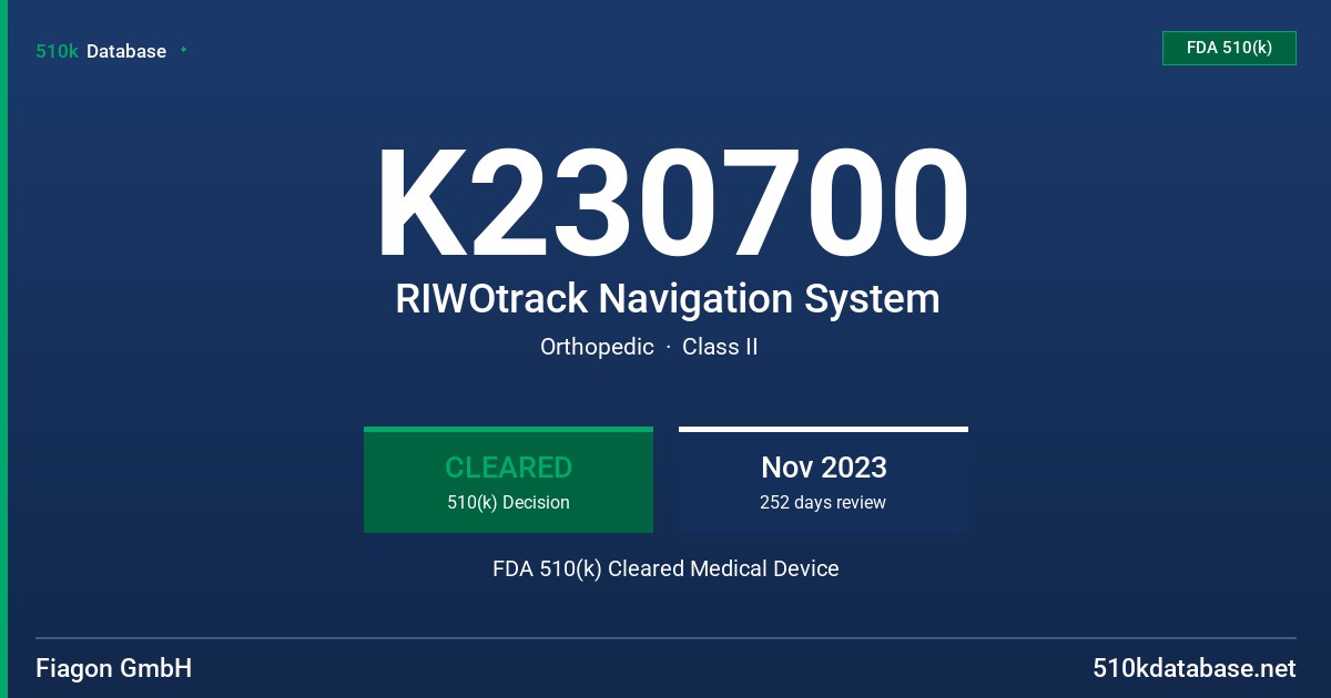 K230700 RIWOtrack Navigation System FDA 510(k) Cleared Medical Device