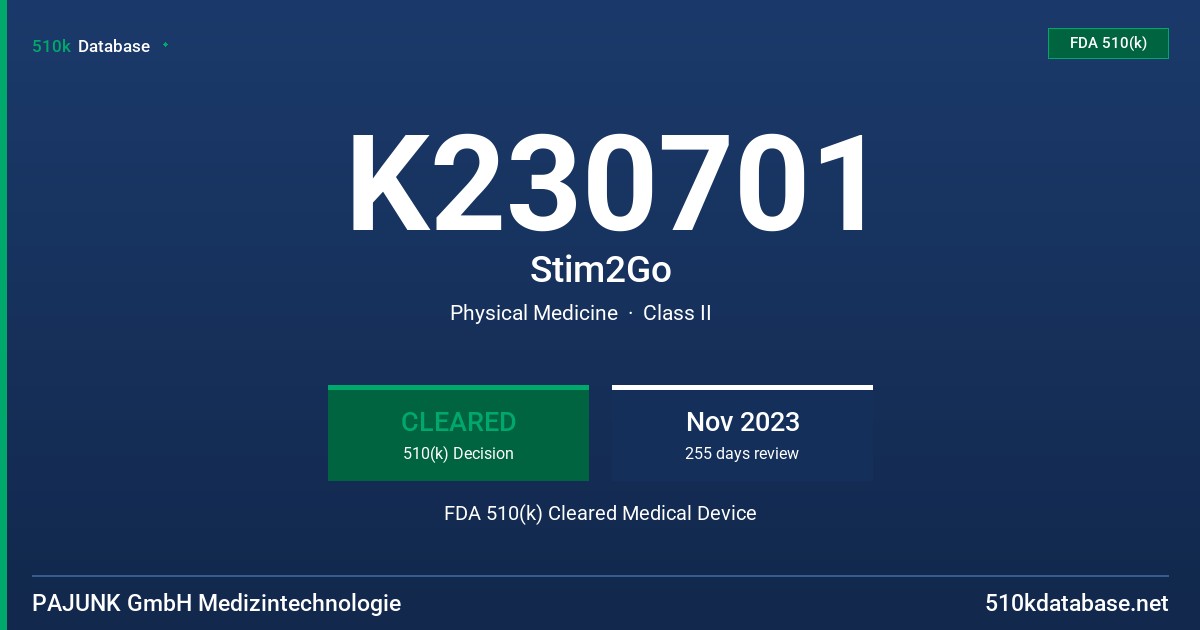 K230701 Stim2Go FDA 510(k) Cleared Medical Device