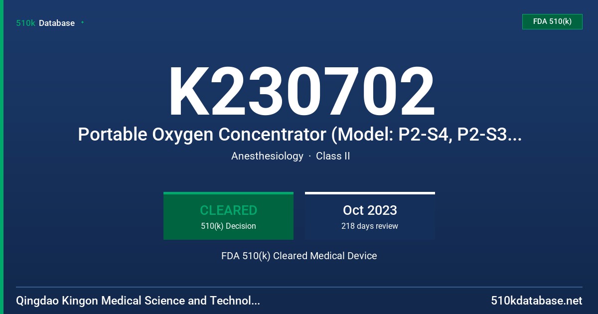 K230702 Portable Oxygen Concentrator (Model: P2-S4, P2-S3,P2-K4,P2-K3) FDA 510(k) Cleared Medical Device