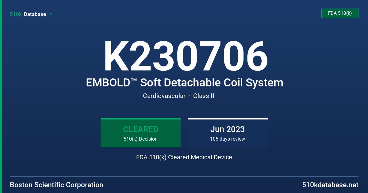 K230706 EMBOLD™ Soft Detachable Coil System FDA 510(k) Cleared Medical Device