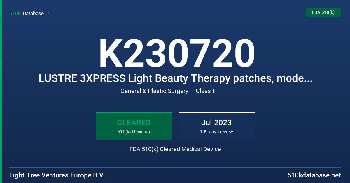 K230720 LUSTRE 3XPRESS Light Beauty Therapy patches, model: PR6001, PR5001 FDA 510(k) Cleared Medical Device