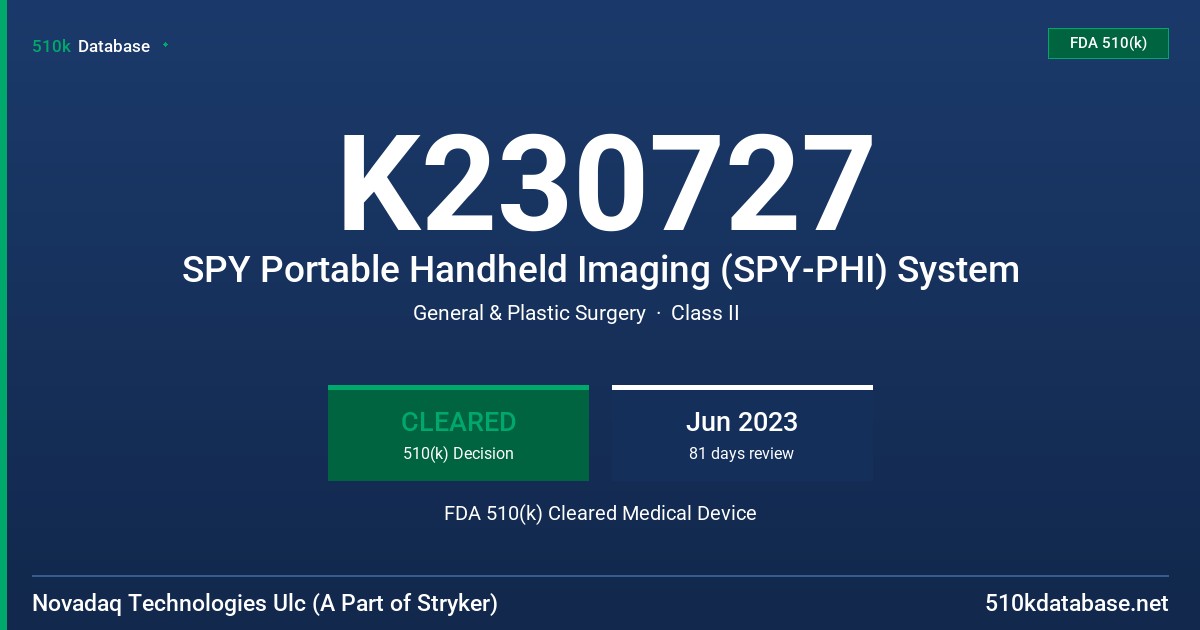 K230727 SPY Portable Handheld Imaging (SPY-PHI) System FDA 510(k) Cleared Medical Device