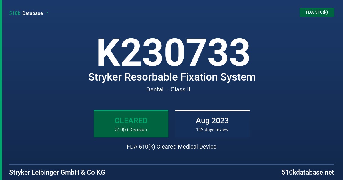 K230733 Stryker Resorbable Fixation System FDA 510(k) Cleared Medical Device