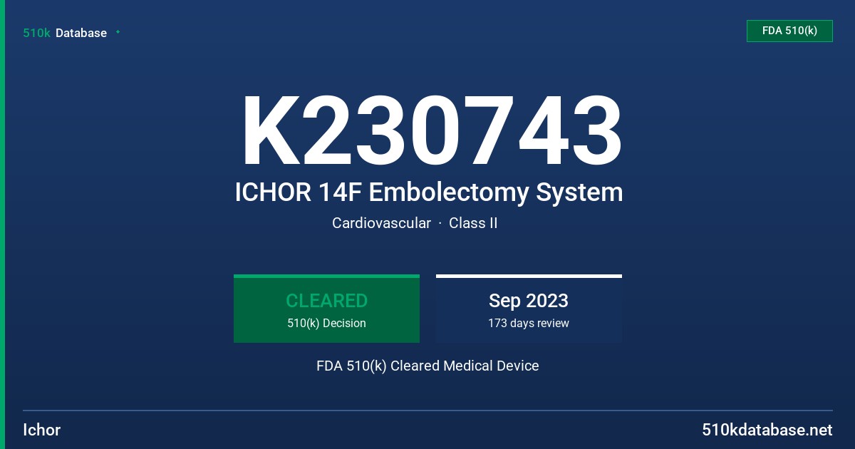 K230743 ICHOR 14F Embolectomy System FDA 510(k) Cleared Medical Device