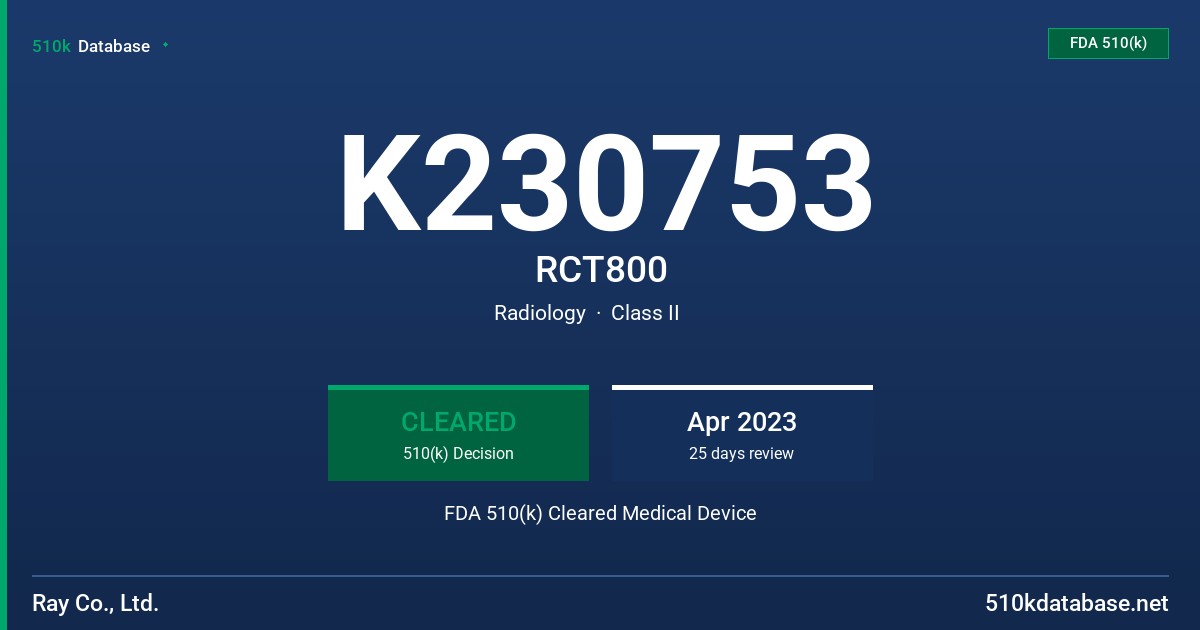 K230753 RCT800 FDA 510(k) Cleared Medical Device