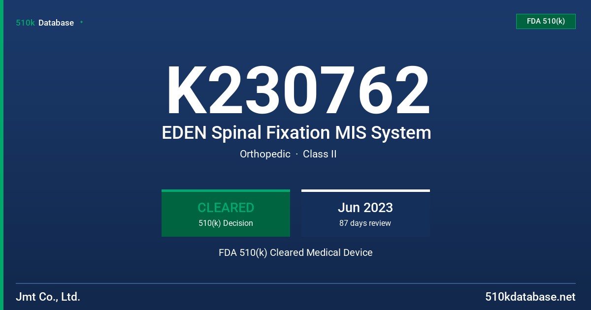 K230762 EDEN Spinal Fixation MIS System FDA 510(k) Cleared Medical Device